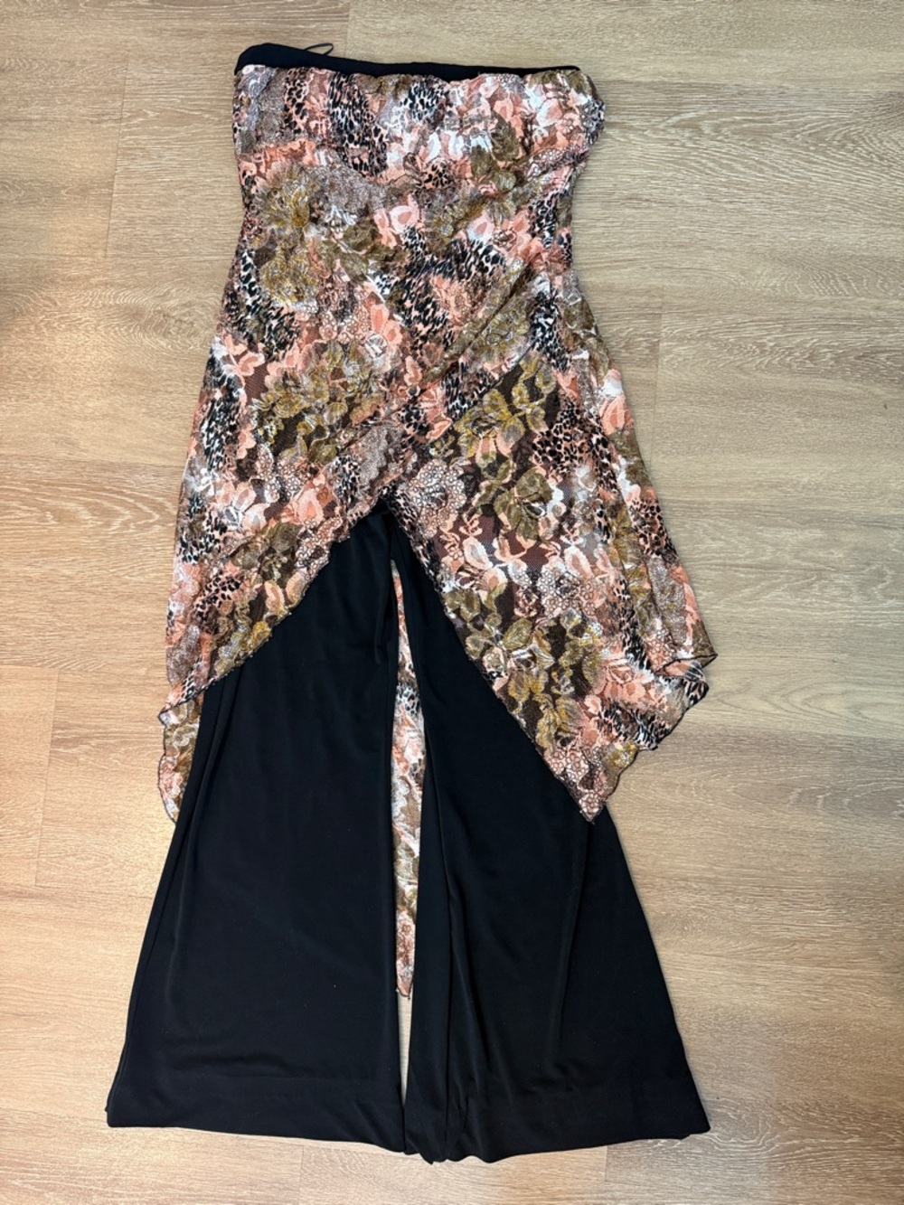 Vintage Y2K JanineStrapless Floral Print Jumpsuit with Black Pants
